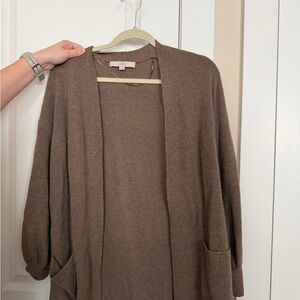 LOFT Taupe Open-Front Pocket Cardigan
